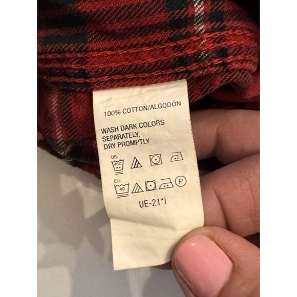 GH Bass Red Plaid LS Button Up Shirt Heavy Flannel Cotton Sz XL Gorpcore Work - Picture 5 of 6